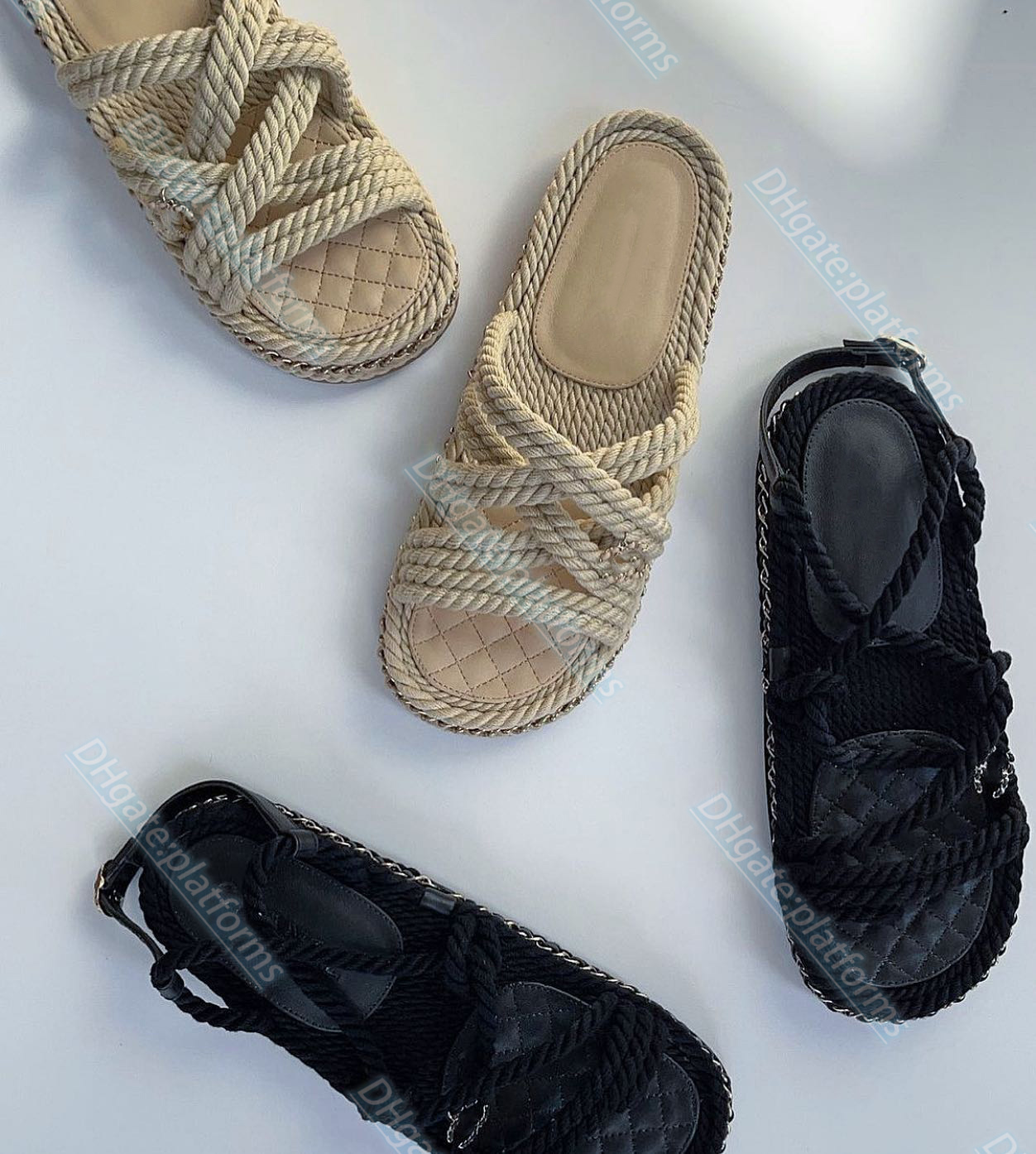 

luxury shoe designer slipper woman slide for man Rope woven Metal Letter slippers Summer sexy Fashion Leisure women confort flat sandal with box, #21