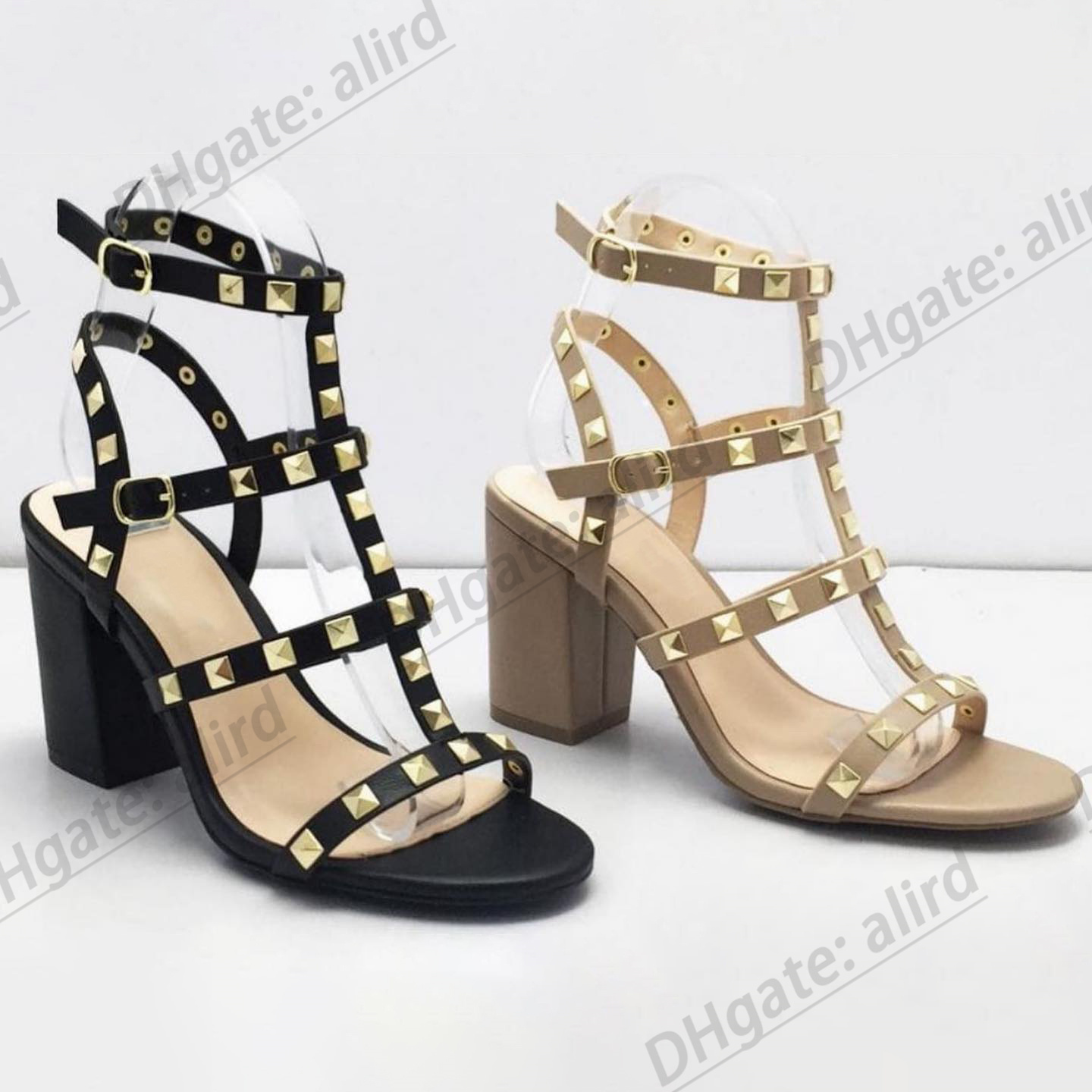 

Woman designer high heel sandal luxury Fashion Leather mid-heel sandale Lady man slipper Strappy Cage rivet slide lady sexy easy to wear shoe 6.5-9.5cm, #2-9.5cm