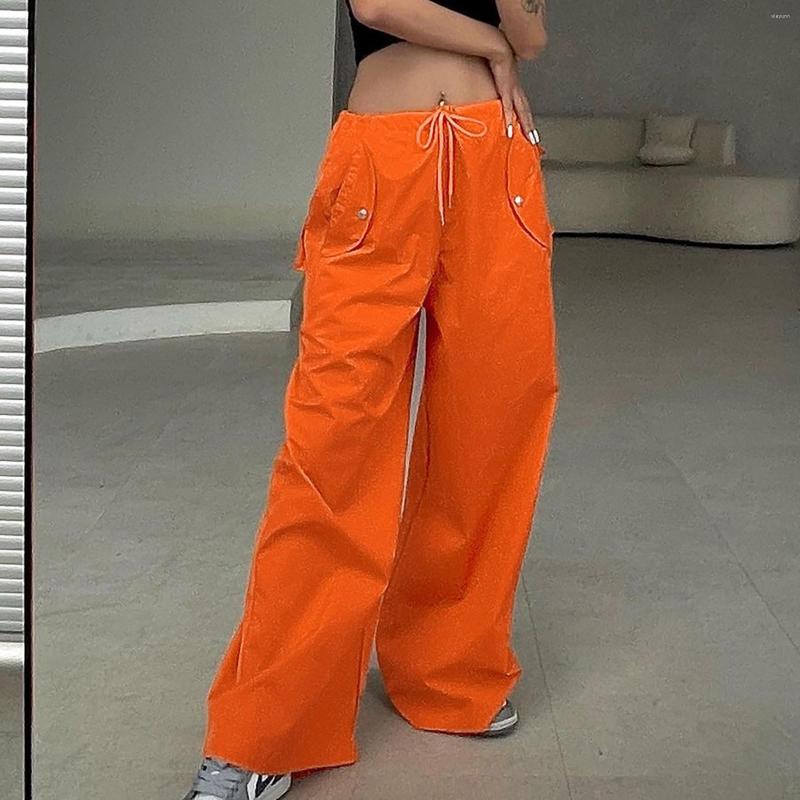 

Women's Pants Women Solid Joggers Tech Low Waist Punk Hip Hop Baggy Trousers Streetwear Casual Drawstring Y2k Wide Leg Cargo, Black