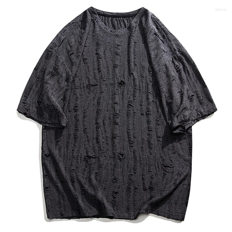 

Men's T Shirts Summer Oversize Vintage T-Shirt Men Ripped Baggy Tees Fashion Korean Streetwear Short Sleeved Tops Clothing Male Plus Size, Beige
