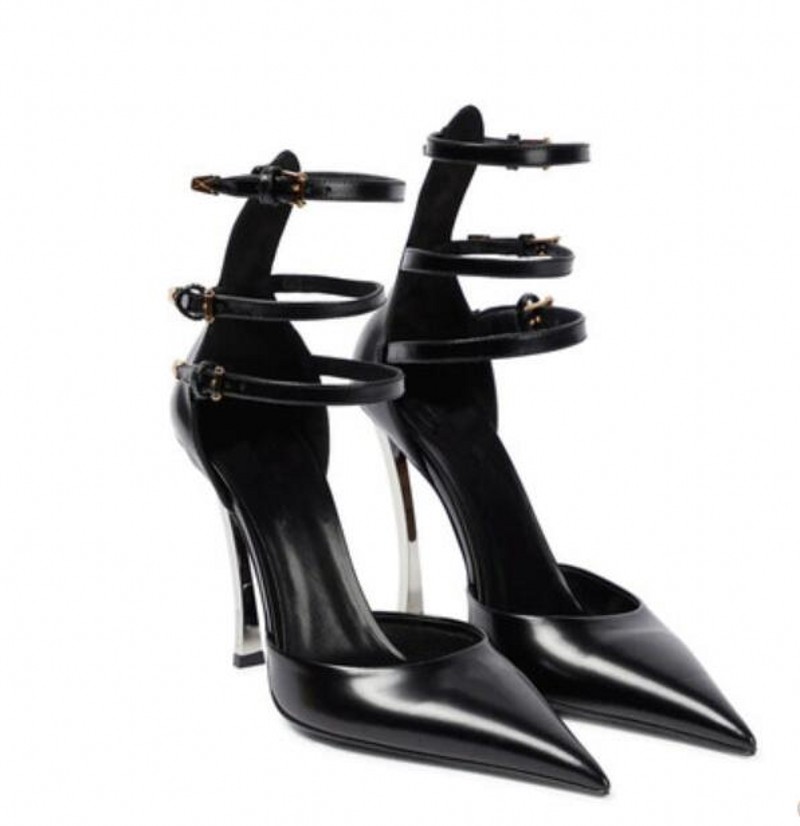 

Newset Metal Thin high heel Pumps Fashion Wedding Bridal Dress Shoes Sexy Buckle Pointed toe Lady Party Pumps