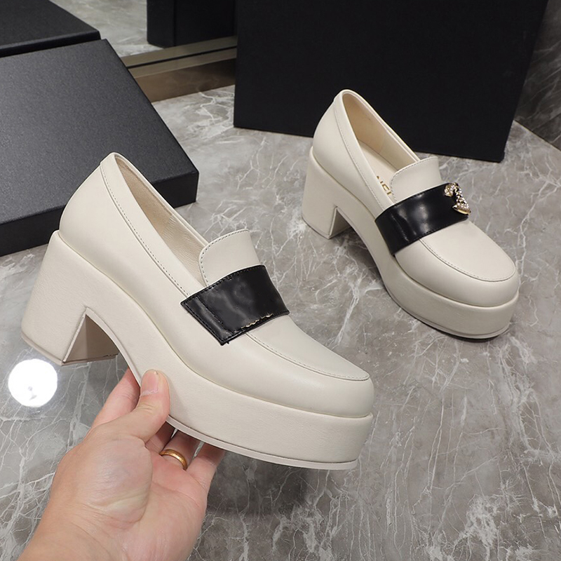 

Womens Dress Shoes Leather Match Color Pearl Hardware Metal Buckle High Heels 7.5cm Thick Heel Office Non-Slip Walking Shoes Suit Dress Shoe Designer Classic Black, Box