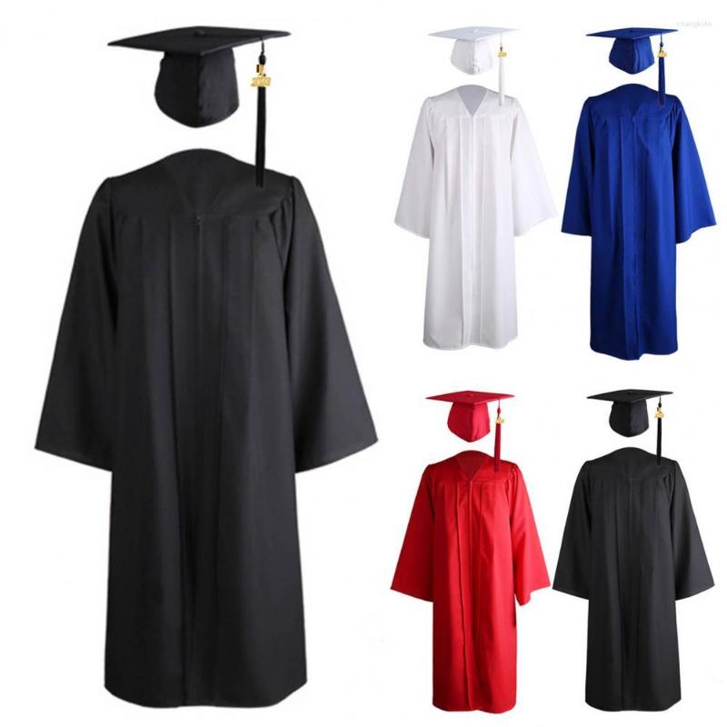 

Men's Jackets 1 Set Graduation Gown Hat Tassel Zipper V Neck Loose Solid Color 2023 High School Bachelor Academic Dress Student Supplies, Black