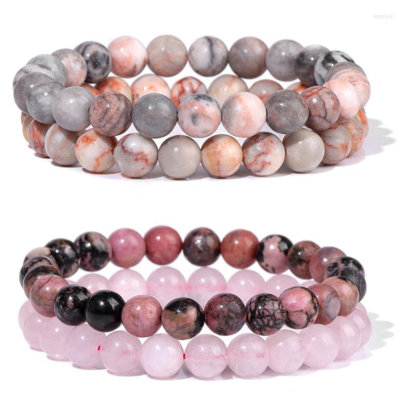 

Strand Women Natural Stone Pink Quartz Agates Bracelet 8mm Beads Classic Bracelets Fashion Simple Double-layer Distance Couple Jewelry
