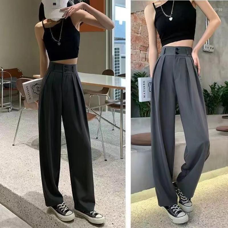 

Women' Pants Black Suit For Women Korean 2 Buttons Wide Leg Trousers Vintage Streetwear High Fashion Office Ladies Work PantsPTKPCC
