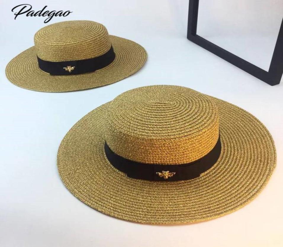 

Spring And New Retro Gold Braided Flat Head Straw Lady Wide Eaves Sunscreen Sun Summer Hat Cap C190417016697639