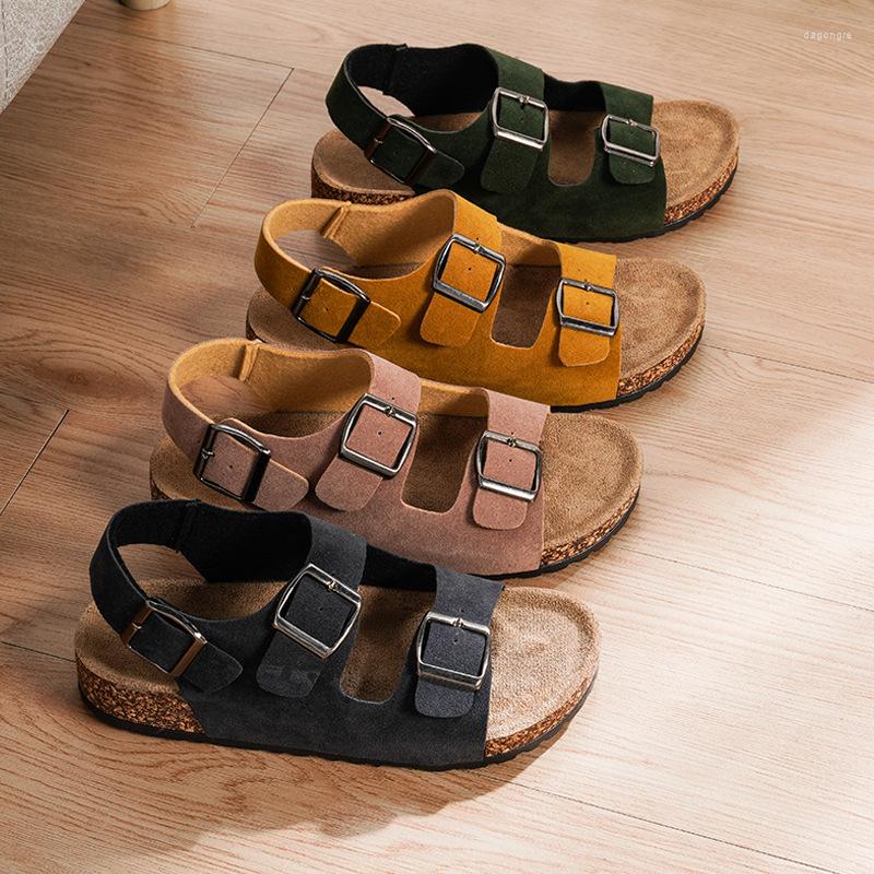 

Sandals Summer Beach Cork Women 2023 Casual Outside Non-Slip Slippers Lady Fashion Double Buckle Sandalias Soft Flat Shoes