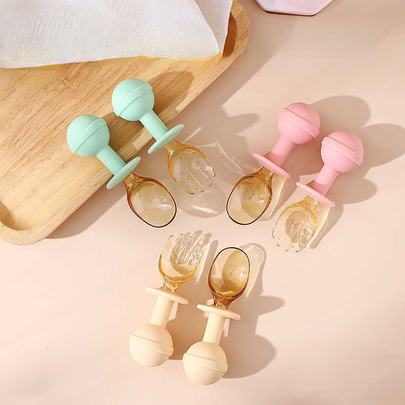 

Cups Dishes Utensils Cutlery for Children Baby Silicone Fork Spoons Set Baby Training Tableware Short Handle Learn To Molar Artifact Baby Fork Spoon AA230413