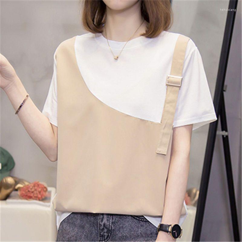 

Women's Blouses Fashion Loose Spliced Fake Two Pieces Blouse Women's Clothing 2023 Summer Oversized Casual Pullovers Tops Asymmetrical, Khaki