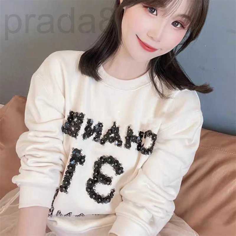 

Women's Plus Size Hoodies & Sweatshirts designer High end correct version of new manual bead nailing 31 Beige short fashion pure cotton loose round OM2L