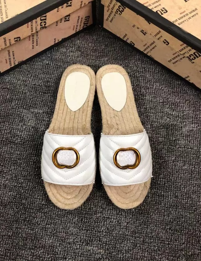 

Designer platform casual sandals fashion golden letter logo flat bottom ladies fisherman shoes leather hemp rope grass lace woven large size 35-42