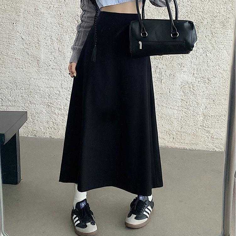 

High Waist Woven Woolen Large Swing Skirt Autumn Temperament Slimming Midi Dress, Coffee