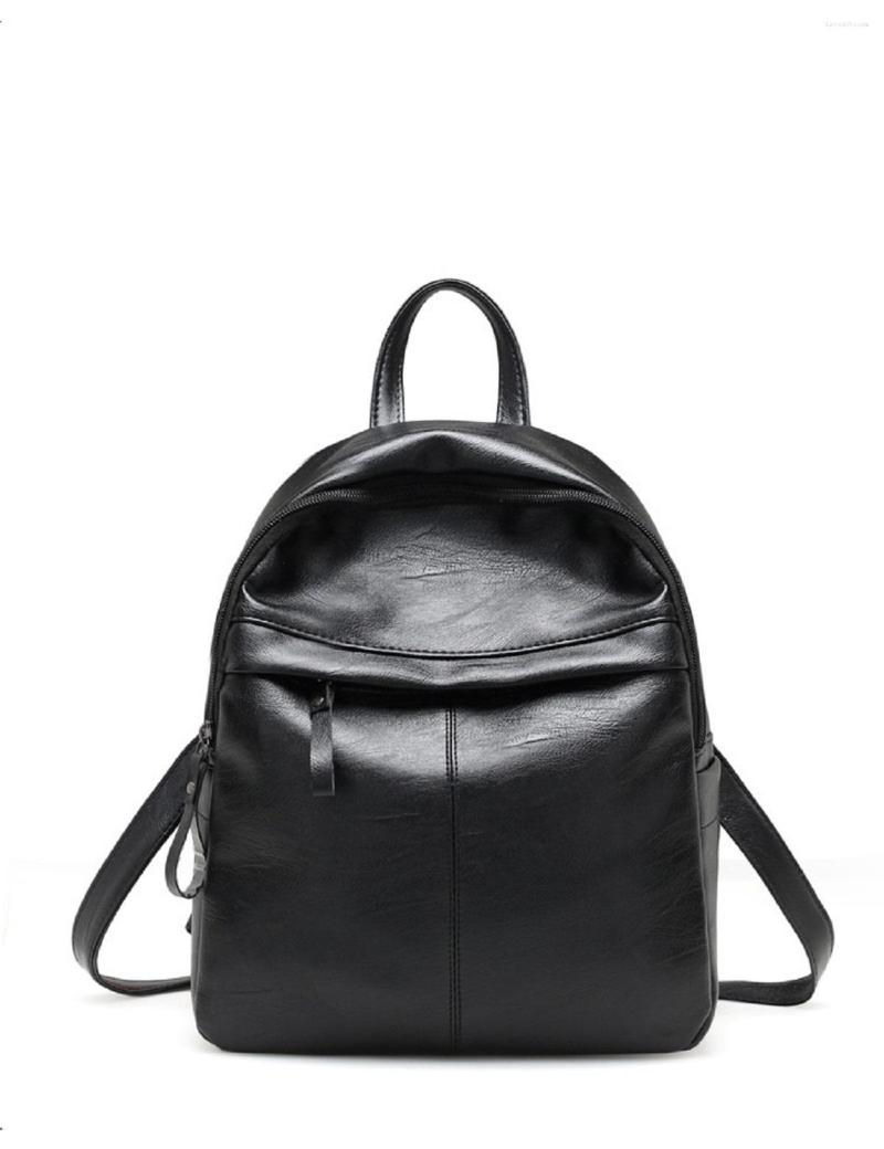 

School Bags Women's Black Minimalist Large Capacity Faux Leather Backpack Simple Style Casual Mochila Travel Samll Bag