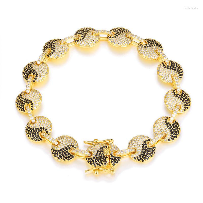 

Chains Hip Hop 5A CZ Stone Paved Bling Out Tai Chi Pattern Coffee Bean Link Chain Necklace For Men Rapper Jewelry Gift