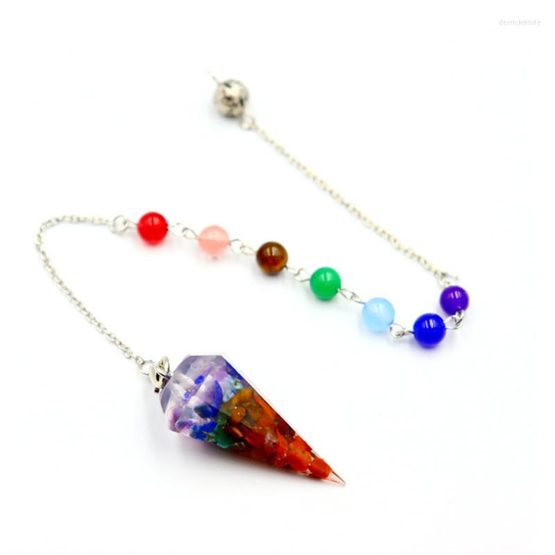 

Pendant Necklaces 7 Chakra Natural Crushed Stone For Car Home Decoration Reiki Healing Yoga Hexagonal Cone Stones Jewelry DIY Necklace