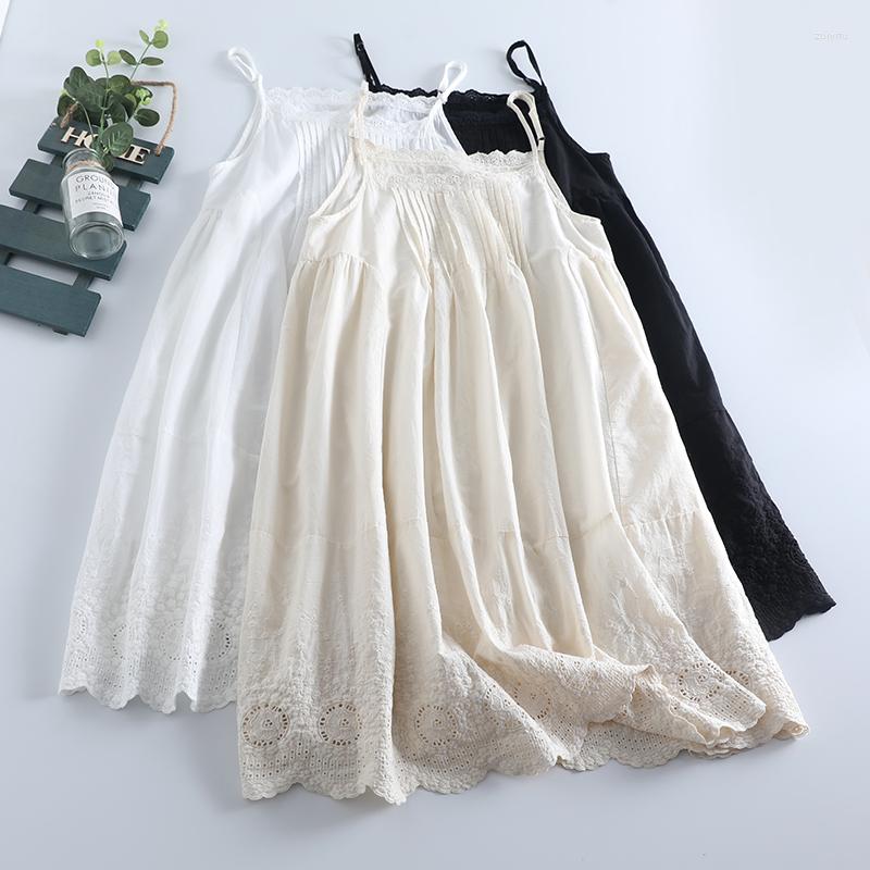 

Casual Dresses Embroidery Shoulder-straps Cotton Vest Dress, Beige