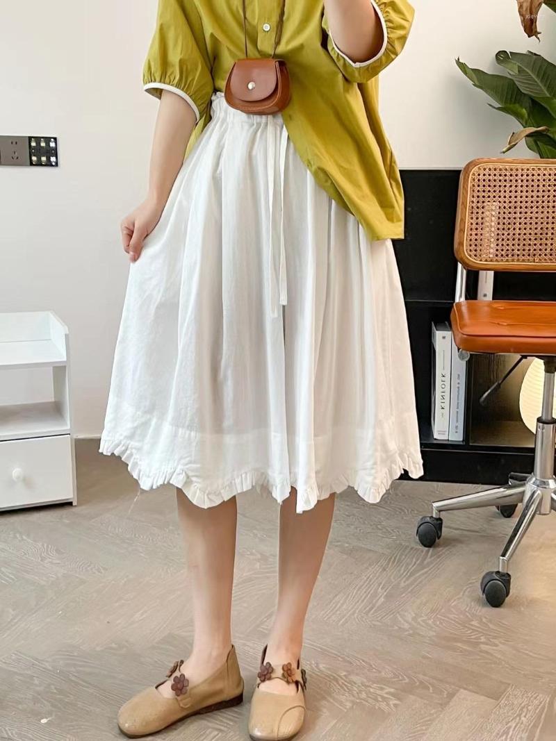 

Women's Pants Elastic Waist Loose Wide-legged Irregular Hem Summer, White