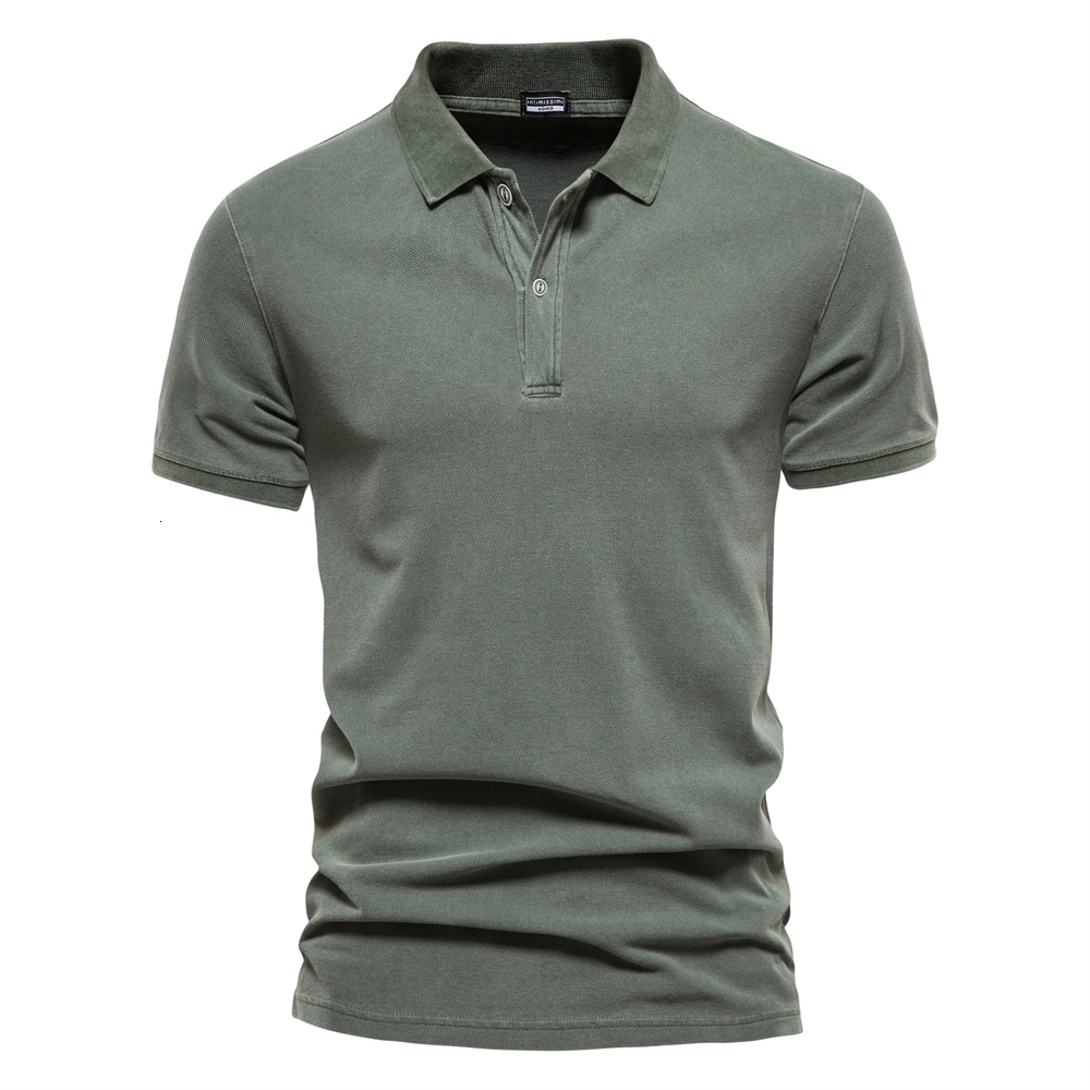 

Men's Polos AIOPEON 100% Cotton Solid Color Men's Polo Shirts Casual Short Sleeve Turndown Men's Shirts Fashion Streetwear Polos for Men 230414, Denim blue