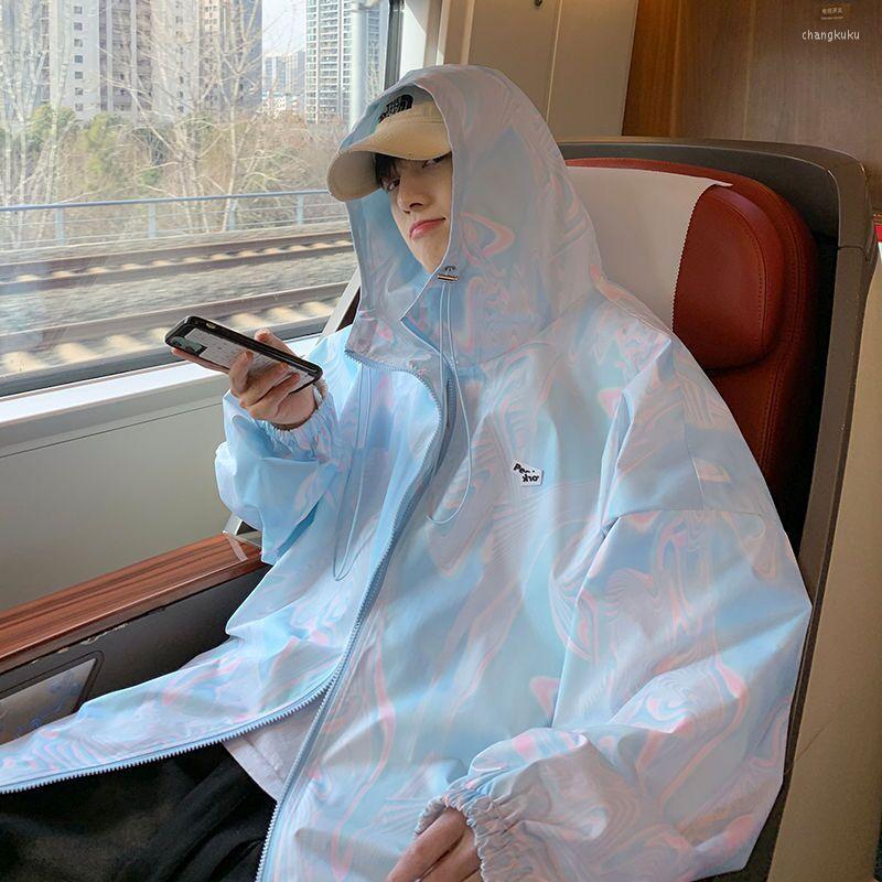

Men' Jackets Tie Dye Sun Protection Men Summer Thin Coat Hoodie Chic Trend Vibe Ins Y2K Kpop Ulzzang Jacket Biker Motor Streetwear, Blue