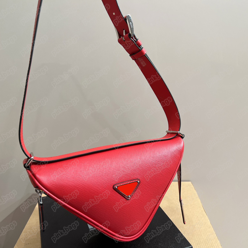 

Womens Designer Tote bags Luxury Triangular Bag Ladies Triangle P Fabric Leather Fashion Ladies Handbag Messenger Shoulder bag 2304142BF, P#red