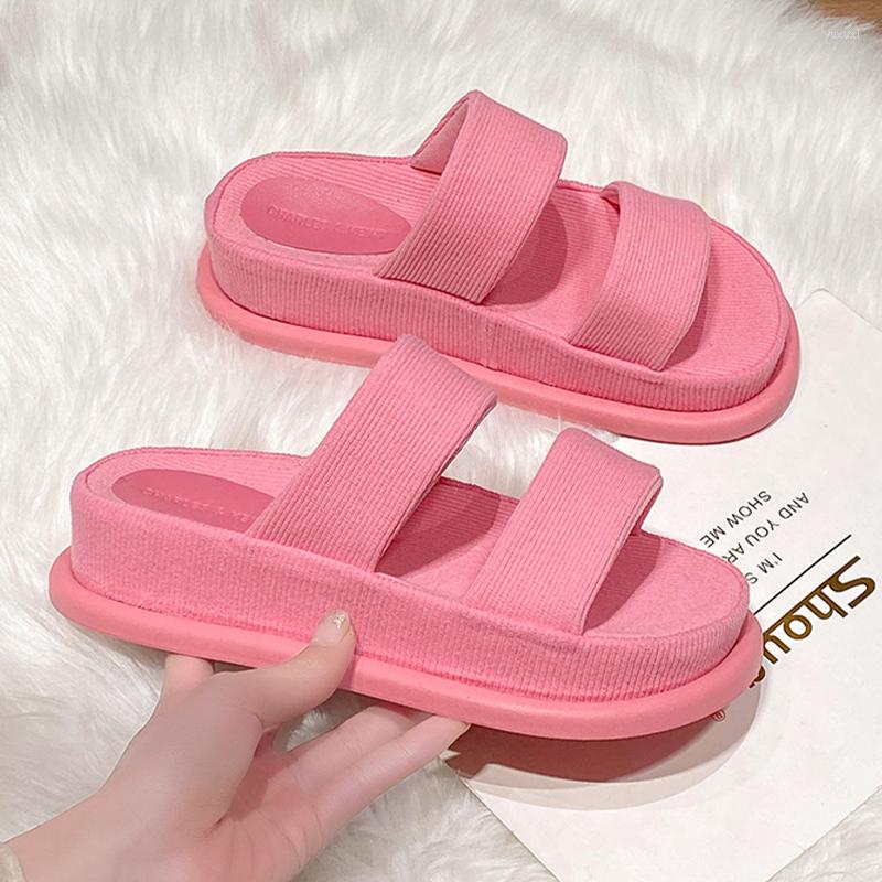 

Slippers Summer Flats Platform Shoes Casual Women Sandals Dress 2023 Trend Designer Beach Shallow Flip-flops Femme Slides, Black