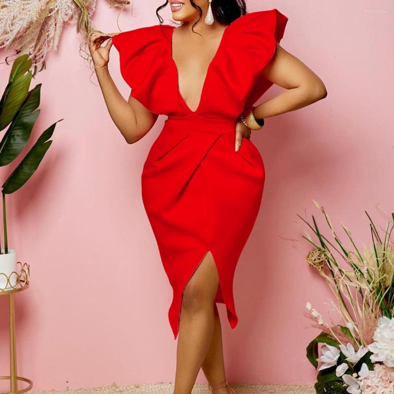 

Plus Size Dresses 2023 Spring Women Dress V Neck Puff Sleeve Fashion Elegant Cloth Female Luxury Red Gown Evening Party 5xl In, Pink