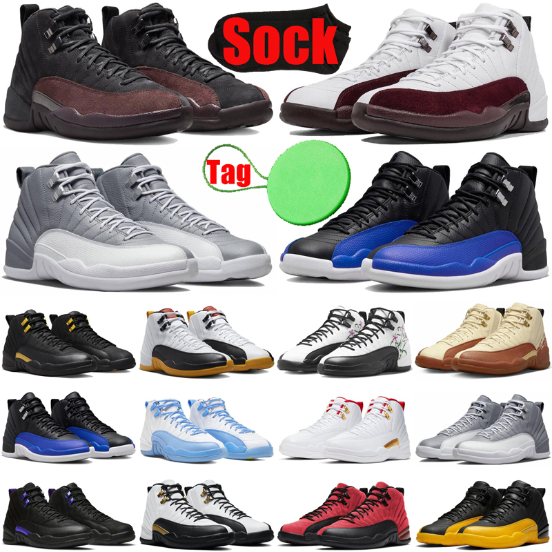 

A Ma Maniere 12 12s mens basketball shoes Black Taxi Cherry White Muslin Stealth Hyper Royal Playoffs Flu Game Field Purple men trainers sneakers shoe top, #12 university gold