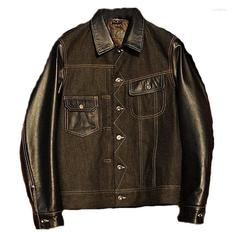 

Men' Jackets Denim Men' With Jacket Cowhide Sleeves Loose Short Soft Light Classic Storm Rider Style Cowboy Motorcycle Coat Vintage, Black