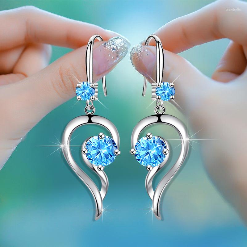 

Dangle Earrings Silver Color Earring Jewelry High Quality Retro Blue Red Pink Purple White Zircon Heart Party Gifts KY001