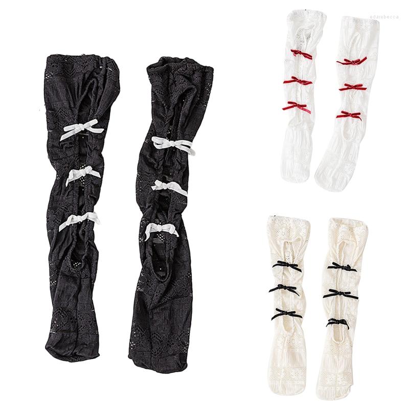 

Women Socks Sweet Floral Lace Calf Hollow Out Front Bow Hosiery 37JB, Black