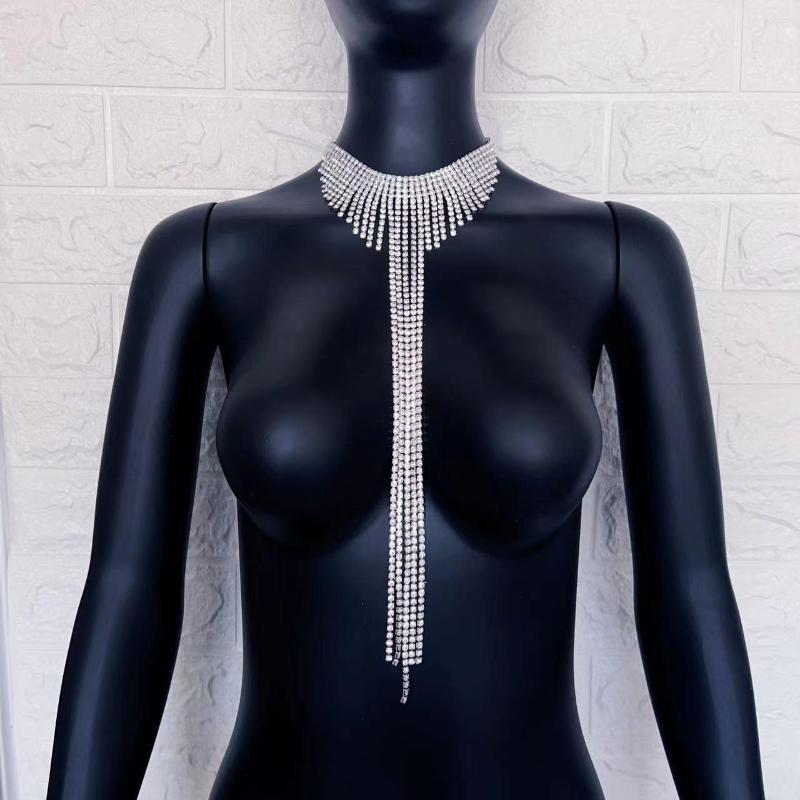 

Chains European And American Light Luxury Fashion Rhinestone Long Tassel Necklace Neckchain Women's Sexy Exaggerated Clavicle Chai