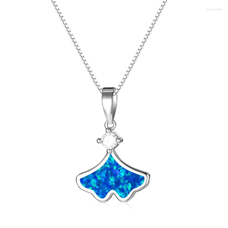

Pendant Necklaces Geometric Leaf Necklace White Blue Green Pink Opal Stone Classic Silver Color Chain For Women Jewelry