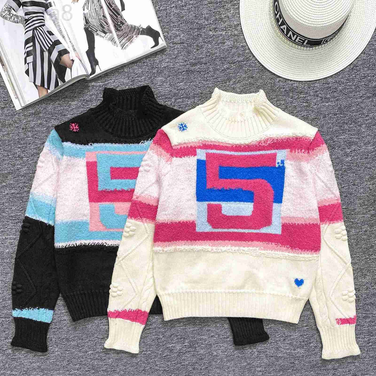 

Casual Dresses designer Autumn and Winter 2022 New Product Gradual Change Heavy Industry Fried Dough Twists 3D Jacquard No.5 Letter Sweater Knitted Pullover 6DYG, White