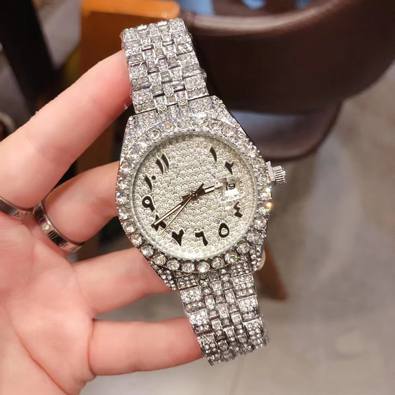 

New full diamond boutique men's watch quartz movement with calendar 43mm, Color-3