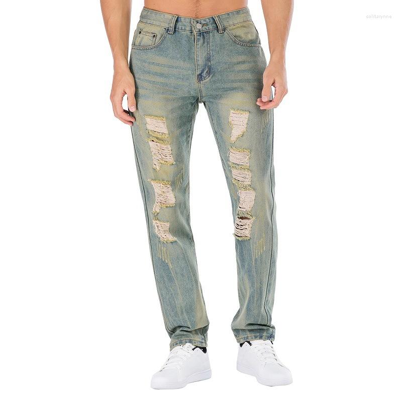 

Men's Jeans 2023 Mens Hole Casual Hombre Spring Autumn Men Straight Long Trousers Outwears Denim Pants Plus Size 40 42, J204
