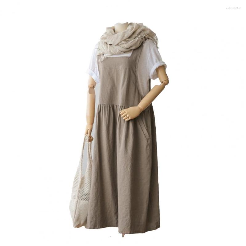 

Plus Size Dresses Sleeveless Stylish Pure Color Women Summer Dress Deep Armpit Midi Lady Garment, Brown