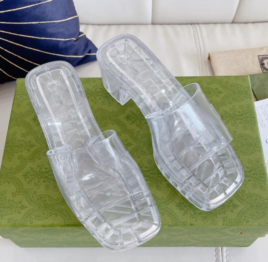 

Simple Women Sandals High Heels Rubber Slide Sandal Black White Yellow Red Blue Pink Green Platform Slipper Chunky 5CM Heel height Shoes