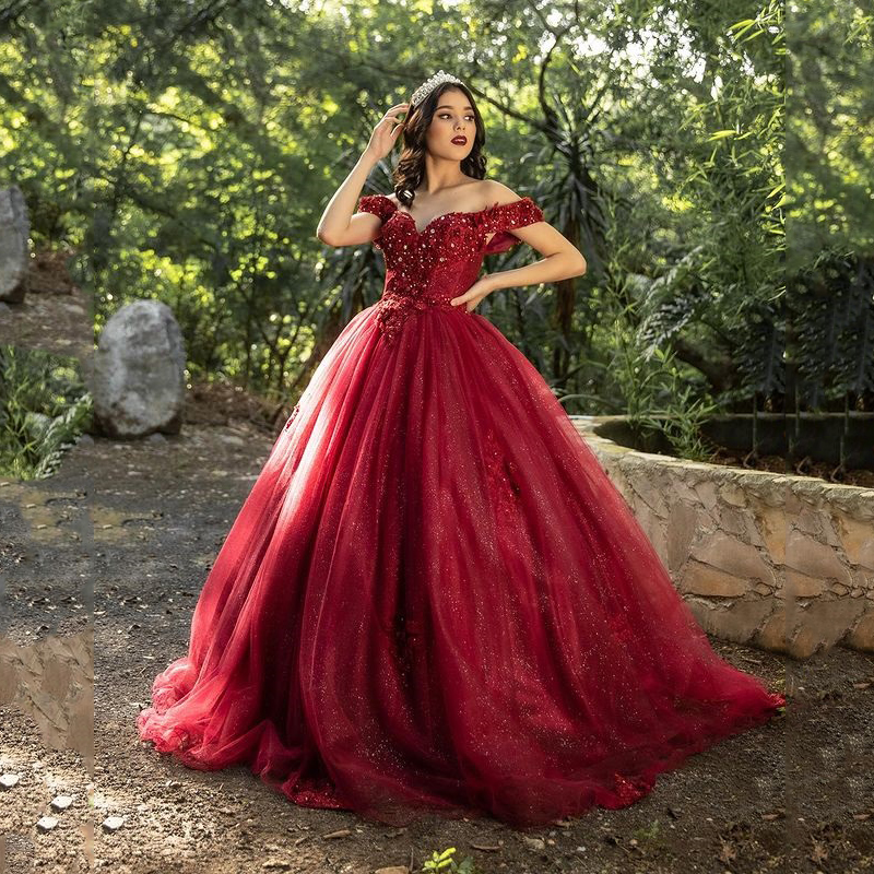 

Red Bling Sequin Sweetheart 16 Quinceanera Dresses with 3D Applique Beads Corset Dress Vestidos De 15 Anos Masquerade xv Dress, Black