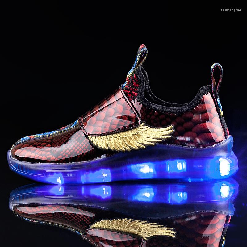 

Athletic Shoes Blue Children Light Led Luminous Boys Girls USB Charging Sport Casual Wing Kids Glowing Sneakers, Black