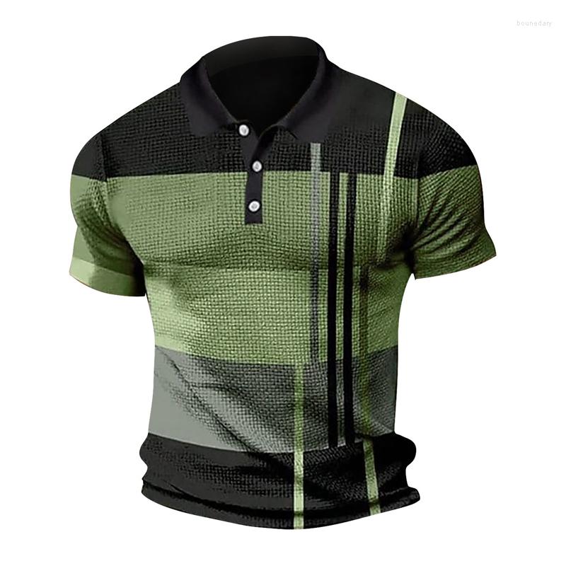 

Men's Polos Casual Striped Knitted Waffled Men's Polo 2023 Summer Fashion Short Sleeve Lapel Button-up Shirt Men Clothes Leisure Tops, 08
