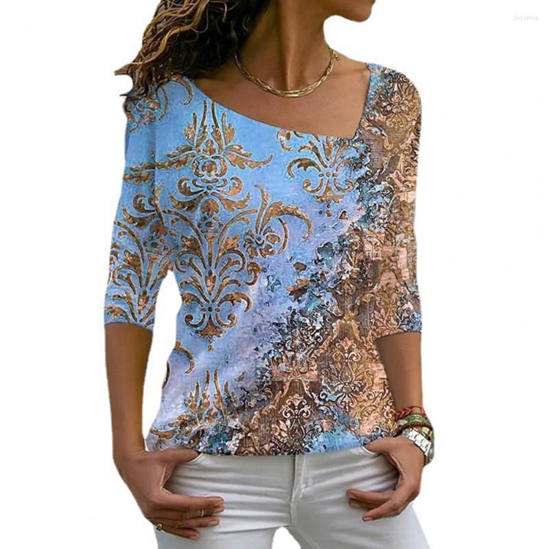 

Women's Blouses Women Shirt Half Sleeve Casual Blouse Summer Floral Printed T-shirt, Blue