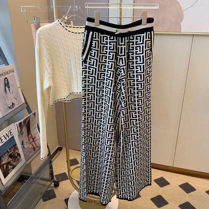 

Women's Pants 2023 Design Vintage Knitted Wide-Leg High Waist Drooping Slimming Casual Straight, Picture color