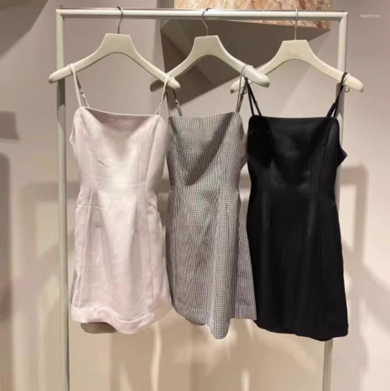 

Casual Dresses Neploe Back Hollow Short Strap Robe Femme 2023 Spring Slim Fit Preppy Style Japanese Plaid Art Vestido Feminino, Black