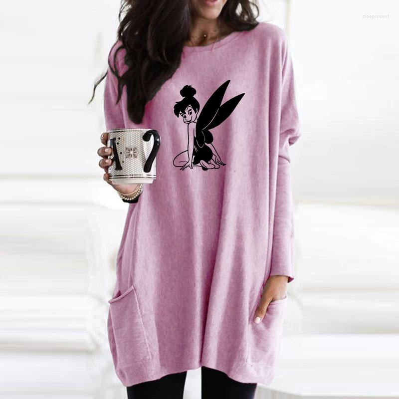 

Women's Hoodies Cartoon Fairy Girl Wing Letter Print Pocket Long For Female Femmes Lover Gift Spring Autumn Women Casual Sweatshirts, Blue