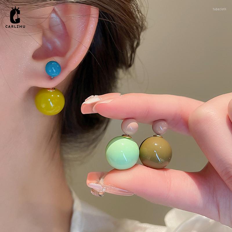 

Stud Earrings Korean Sweet Double Sided Round Ball Geometric Creative Versatile Earring For Women Small Simple Jewelry