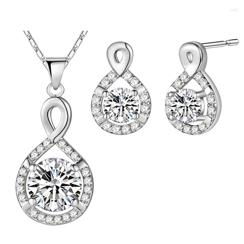 

Necklace Earrings Set Big Brightly Purple And Silvery Main Stone High Quality For Friends 2023 Romantic Simple Necjlace 8 Shape, Picture shown