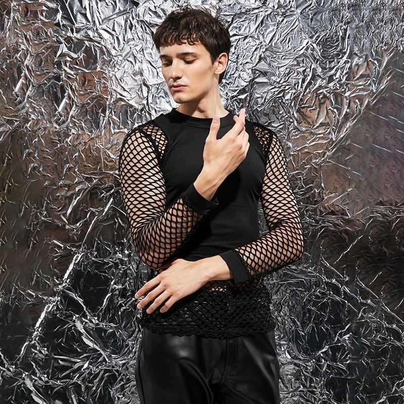 

Men' T Shirts Sexy See Through Men Fishing Net Dance Stage Tank Top Mesh Black Plus Size T-shirt Roupas Summer Loose Fitness Club