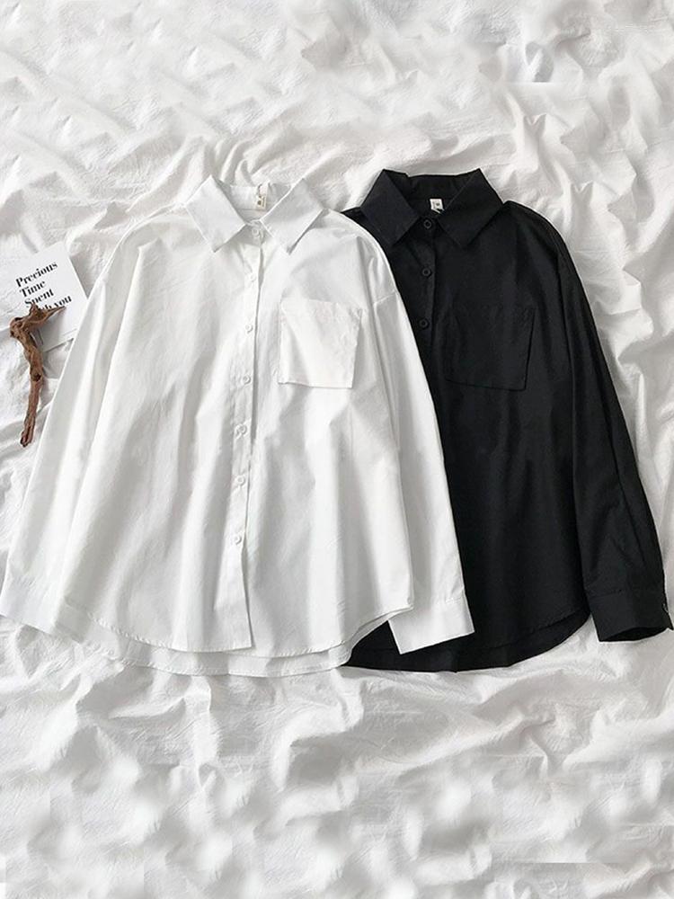 

Women' Blouses Women White School Shirts Long Sleeve Black Harajuku Button Up Ladies Shirt Tops Fashion JK Autumn Japan Girls Bluose