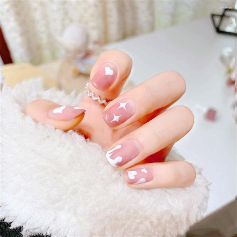 

False Nails 24pcs Korean Lovely Pink Press On Fashion Short Nail Tips For Girl Finger DIY Decoration Women Manicure, 737758