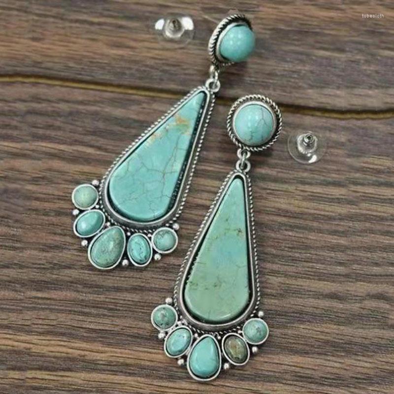 

Dangle Earrings Bohemian Large Water Drop Natural Blue Stone Women Ethnic Accessories Long S Earring Jewelry